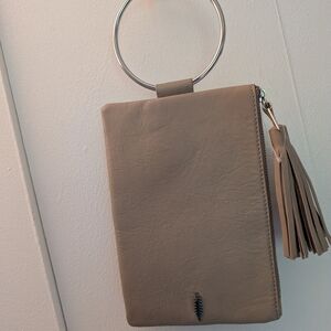 Elegant Gray/Tan Clutch with Tassel